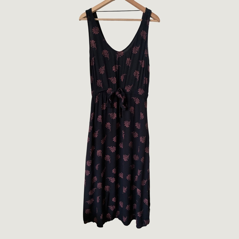 Treasure & Bond Navy Pink Floral Paisley Sleeveless V-Neck Midi Dress Small Boho